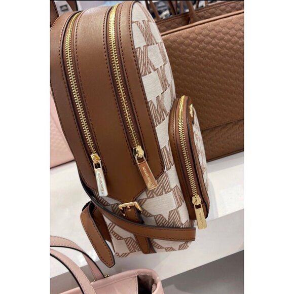 Michael Kors backpack jaycee medium zip pocket MK signature luggage brown main image 6